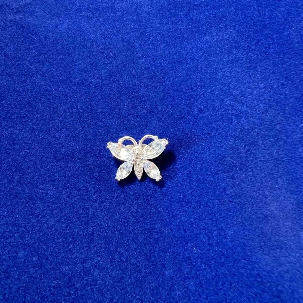 Vintage Butterfly Brooch Clear Glass Gemstone Pin SilverTone Moth Pin Estate